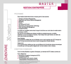 branche complémentaire Master gestion entreprise